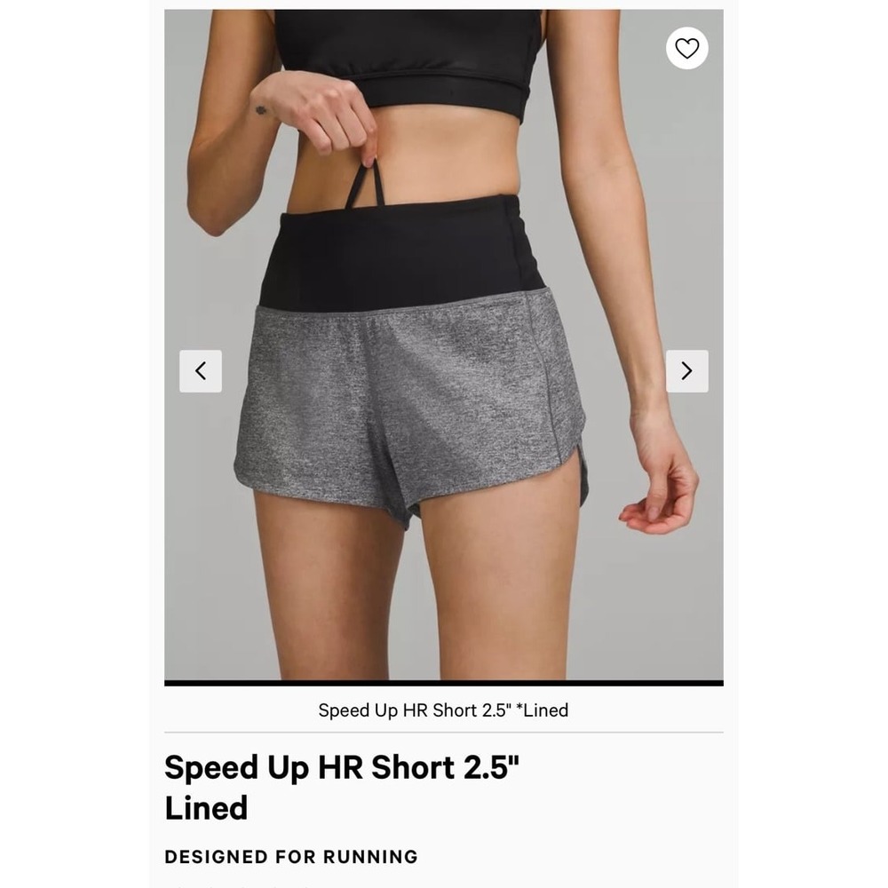 Lululemon Speed Up HR Short 2.5" Lined size 10 gray/black colorway